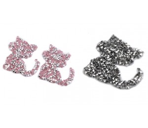 Aufbügler - Strass Katze rosa oder anthrazit